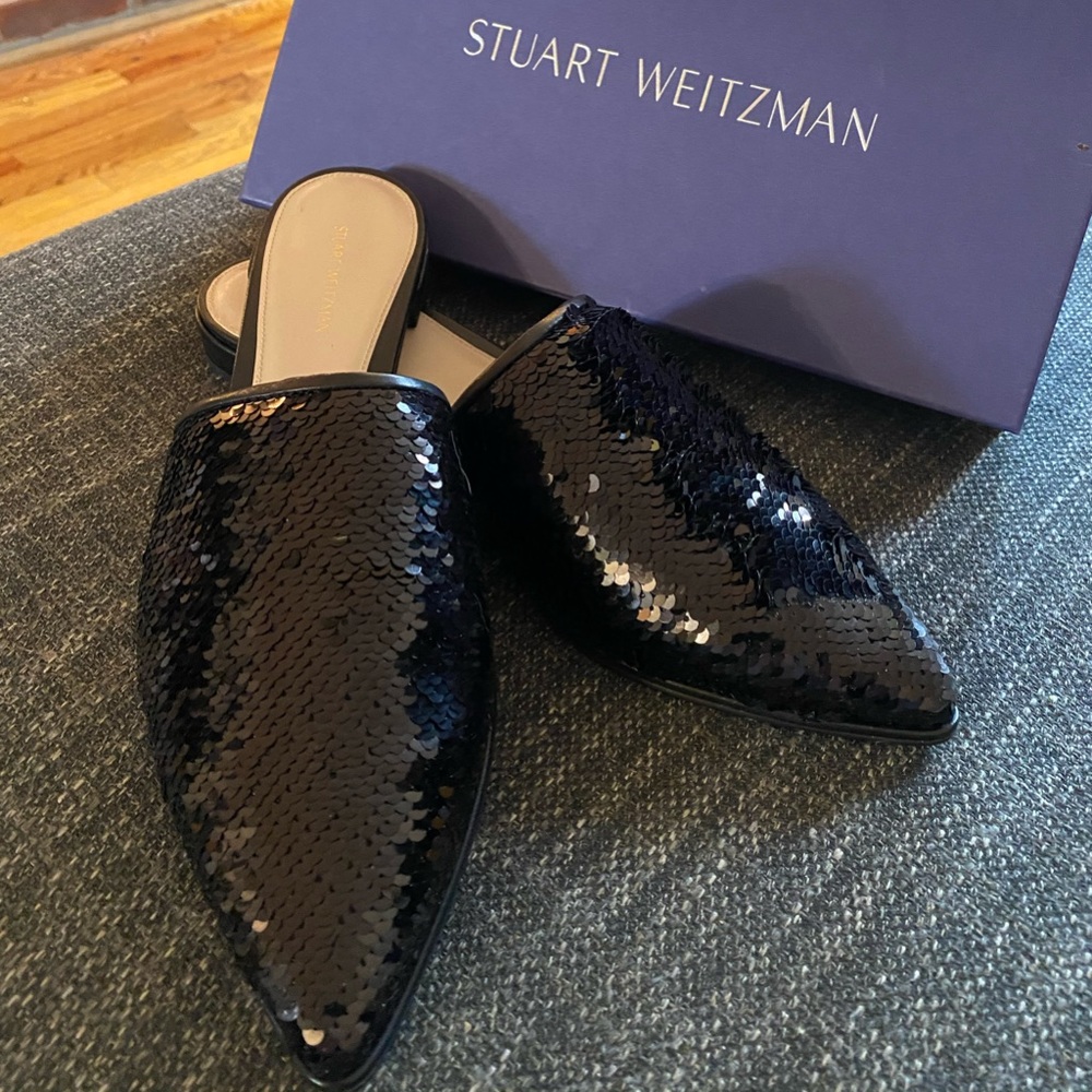Stuart Weitzman ‘Carlo’ sequin mules.